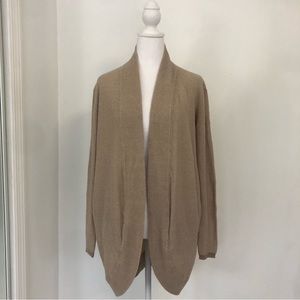 LAMADE Women Tan Long Sleeve Pockets Cardigan Knit Sweater Sz S Open Front